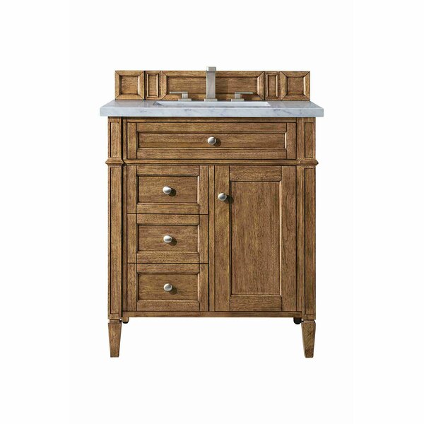 James Martin Vanities Brittany 30in Single Vanity, Saddle Brown, w/ 3 CM Eternal Jasmine Pearl Quartz Top 650-V30-SBR-3EJP